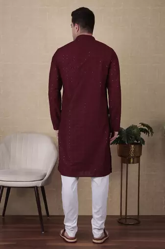 maroon beautiful sequins embroidery kurta payjama set