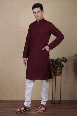 maroon beautiful sequins embroidery kurta payjama set 3