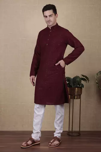 maroon beautiful sequins embroidery kurta payjama set