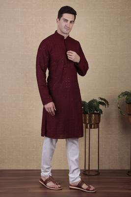 maroon beautiful sequins embroidery kurta payjama set 4