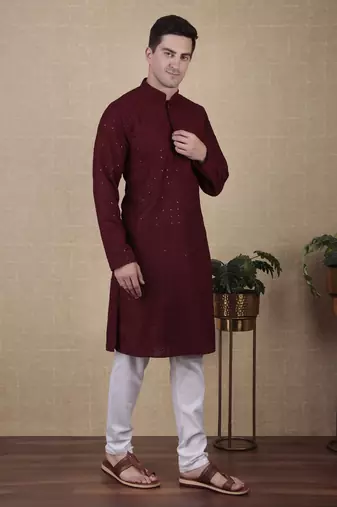 maroon beautiful sequins embroidery kurta payjama set