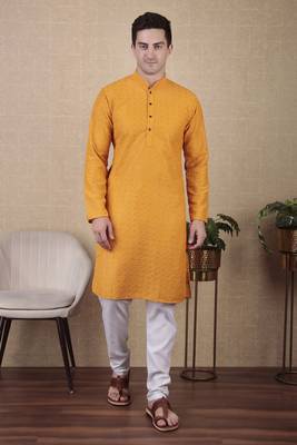 Yellow beautiful sequins embroidery work bollywood style festive kurta payjama set 1