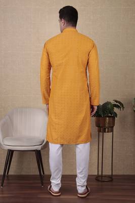 Yellow beautiful sequins embroidery work bollywood style festive kurta payjama set 2