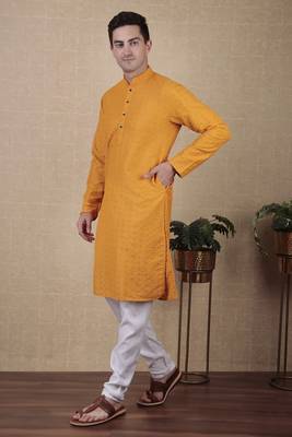 Yellow beautiful sequins embroidery work bollywood style festive kurta payjama set 3