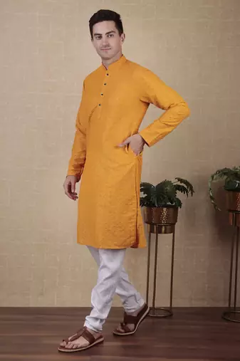Yellow beautiful sequins embroidery work bollywood style festive kurta payjama set