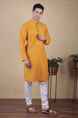 Yellow beautiful sequins embroidery work bollywood style festive kurta payjama set 4