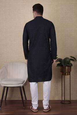 Navy blue beautiful sequins embroidery work bollywood style festive kurta payjama set 2