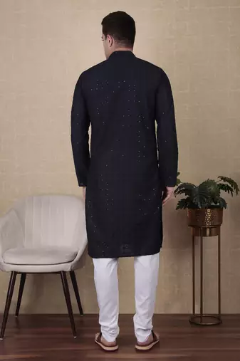 Navy blue beautiful sequins embroidery work bollywood style festive kurta payjama set