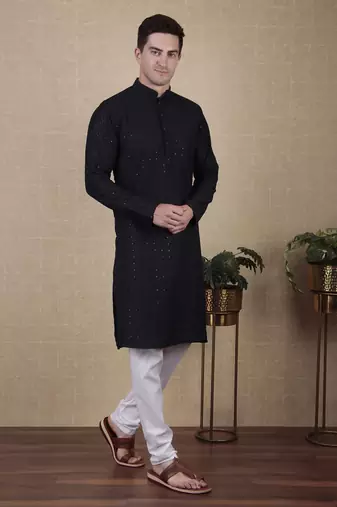 Navy blue beautiful sequins embroidery work bollywood style festive kurta payjama set