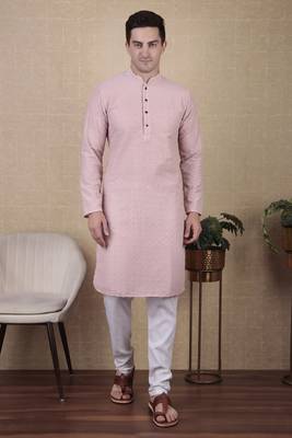 Pink beautiful sequins embroidery work bollywood style festive kurta payjama set 1