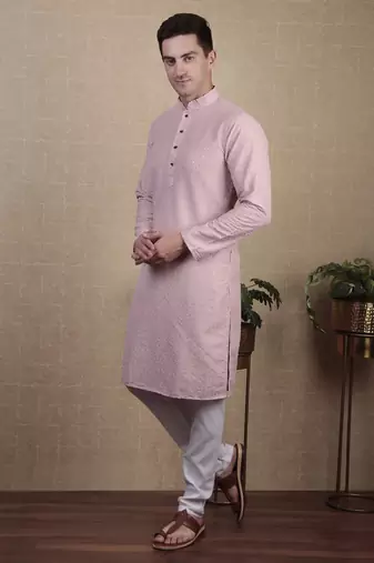 Pink beautiful sequins embroidery work bollywood style festive kurta payjama set