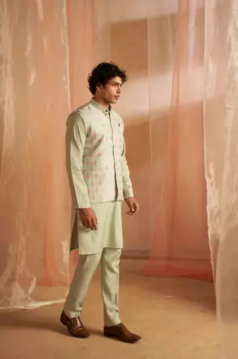 Pista festive and ceremonial wear men's ethnic printed jacket