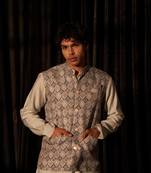 Grey festive and ceremonial wear men's ethnic designer printed jacket