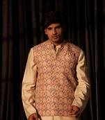 Brown festive and ceremonial wear men's ethnic designer printed jacket