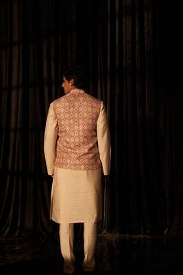 Brown festive and ceremonial wear men's ethnic printed jacket 2