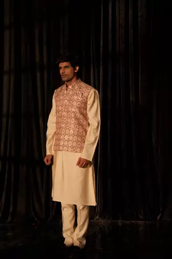 Brown festive and ceremonial wear men's ethnic printed jacket