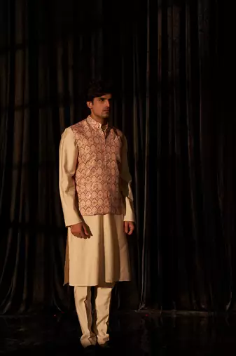 Brown festive and ceremonial wear men's ethnic printed jacket