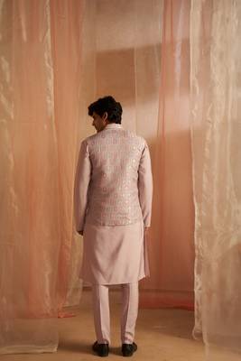 Purple festive and ceremonial wear men's ethnic printed jacket 2