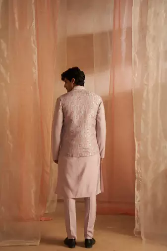 Purple festive and ceremonial wear men's ethnic printed jacket