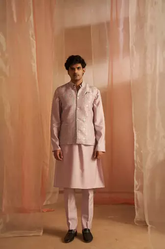 Purple festive and ceremonial wear men's ethnic printed jacket