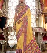 Silk Blend yellow printed saree with blouse