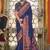 Silk navy blue printed traditional festival saree with blouse