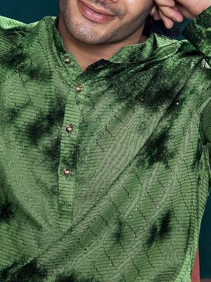 Green beautiful sequins embroidery work partywear kurta payjama for men 4