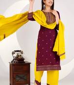 Maroon embroidered rayon aline kurta with palazzo set