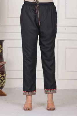 Black women embroidered gold printed anarkali kurta pant with dupatta set 5