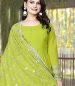 Parrot Colour Fox Georgette Fabric Gown With Dupatta And Pent