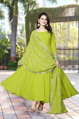 Parrot Colour Fox Georgette Fabric Gown With Dupatta And Pent 4