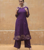 Womens Vichitra Silk Wine Color Festival Wear Readymade Kurta Pant Set