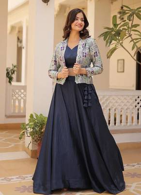 Womens Navyblue Color Jakcet Style Anarkali Lehnega Wedding Party Wear Readymade Lehenga Choli With Jacket 1