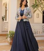 Womens Navyblue Color Jakcet Style Anarkali Lehnega Wedding Party Wear Readymade Lehenga Choli With Jacket