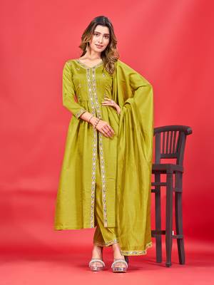Womens Latest Pure Art Silk Embroidery Work Kurta, Pant With Dupatta Set | Women Stylish Kurta Set For all Occasion  3