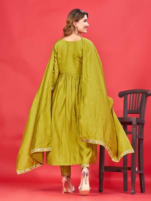 Womens Latest Pure Art Silk Embroidery Work Kurta, Pant With Dupatta Set | Women Stylish Kurta Set For all Occasion  4