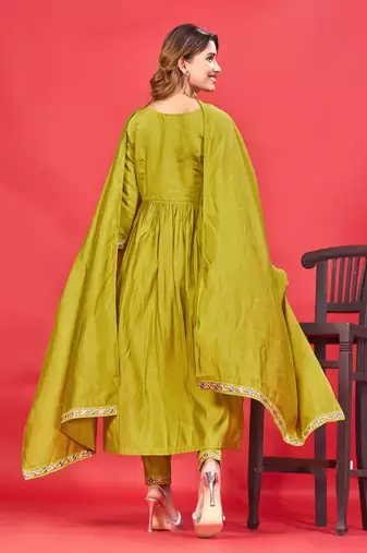 Womens Latest Pure Art Silk Embroidery Work Kurta, Pant With Dupatta Set | Women Stylish Kurta Set For all Occasion 