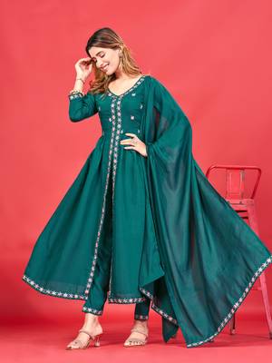 Womens Latest Pure Art Silk Embroidery Work Kurta, Pant With Dupatta Set Women Stylish Kurta Set Festival wear 2