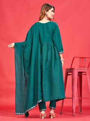 Womens Latest Pure Art Silk Embroidery Work Kurta, Pant With Dupatta Set Women Stylish Kurta Set Festival wear 3