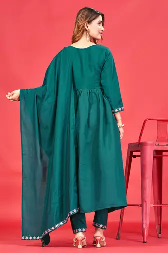 Womens Latest Pure Art Silk Embroidery Work Kurta, Pant With Dupatta Set Women Stylish Kurta Set Festival wear