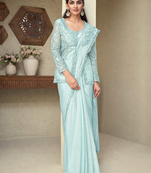 Light Sky Blue embroiderd art silk saree with jacket
