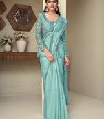 Light Sky Blue embroiderd art silk saree with jacket
