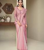 Pink embroidered art silk saree with unstitched jacket