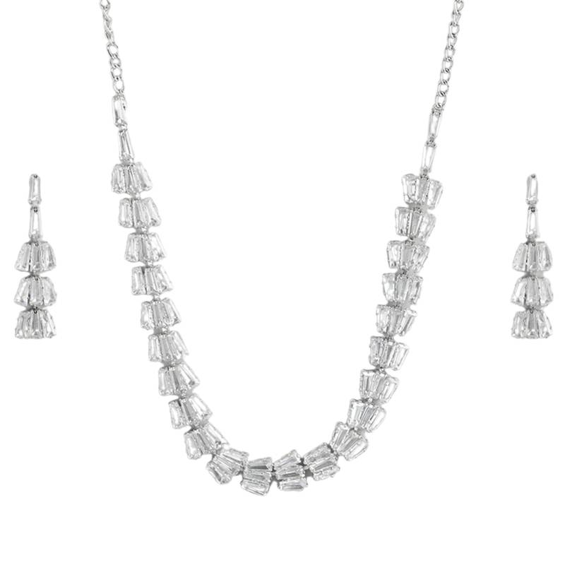 White Color American Diamond Crystal Stone Work Choker Jewelry Set For Women