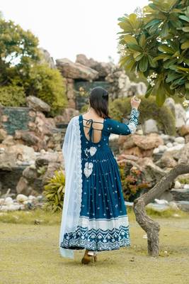 NAVY BLUE FUX GEORGETTE WITH EMBOIDERY WORK SLWAR SUITS STITCHED 4