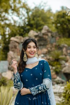 NAVY BLUE FUX GEORGETTE WITH EMBOIDERY WORK SLWAR SUITS STITCHED 5