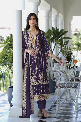 Navy Blue SILK  with emboidery work Slwar suits 