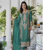 green soft organa embroidery party wear suit  