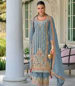 GREY readymade embroidery silk Salwar Suit set  