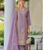 LIGHT PURPLE SILK EMBROIDERY WORK SUIT SET 